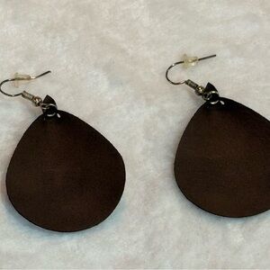 Brown Teardrop Leather Earrings